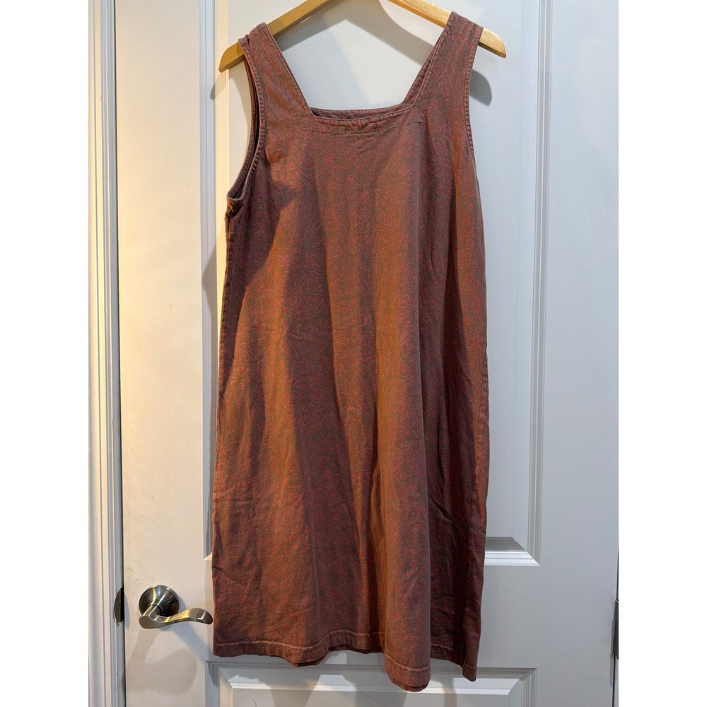 Fresh Produce Women XL Brown Pink Paisley Cotton Square Neck Midi Dress USA Made - Picture 2 of 7